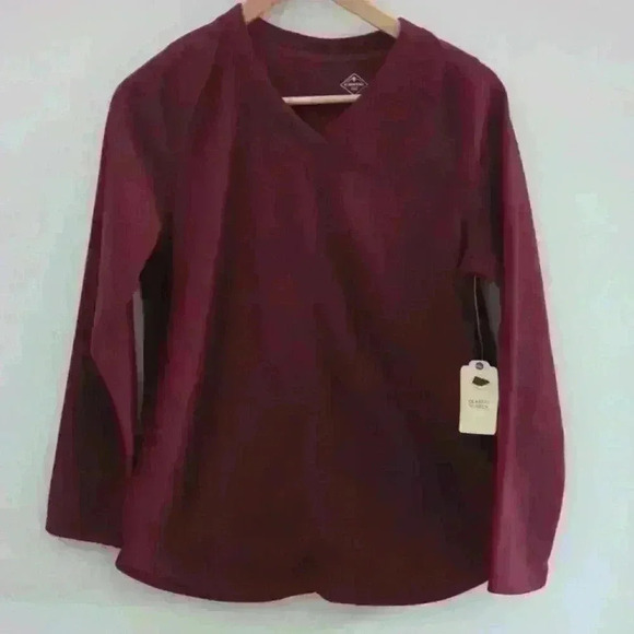 🌴2/$25🌴ST. JOHN'S BAY |  Women's Deep Ruby Fleece V-neck Sweater - Picture 1 of 3